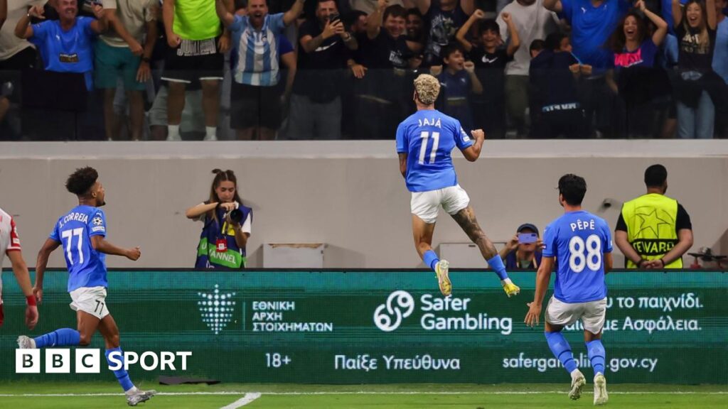 Jaja of Pafos celebrates after scoring