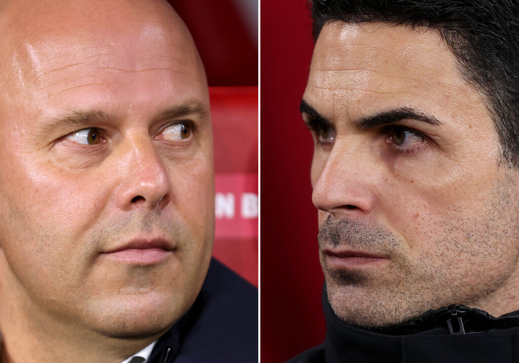 Collage image showing Liverpool boss Arne Slot and Arsenal gaffer Mikel Arteta