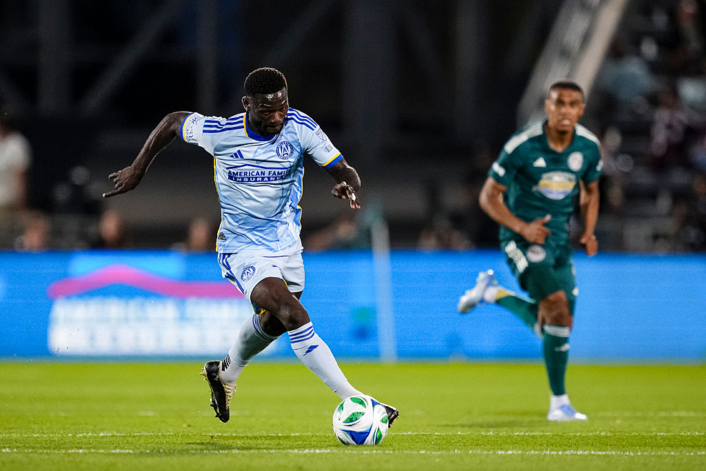 Emmanuel Latte Lath #19 of Atlanta United controls the ball during the MLS match between Colorado Rapids and Atlanta United at Dick's Sporting Goods Park on August 16, 2025 in Commerce City, Colorado