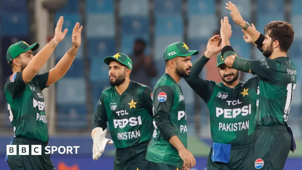 Pakistan celebrate a wicket against the UAE in the Asia Cup