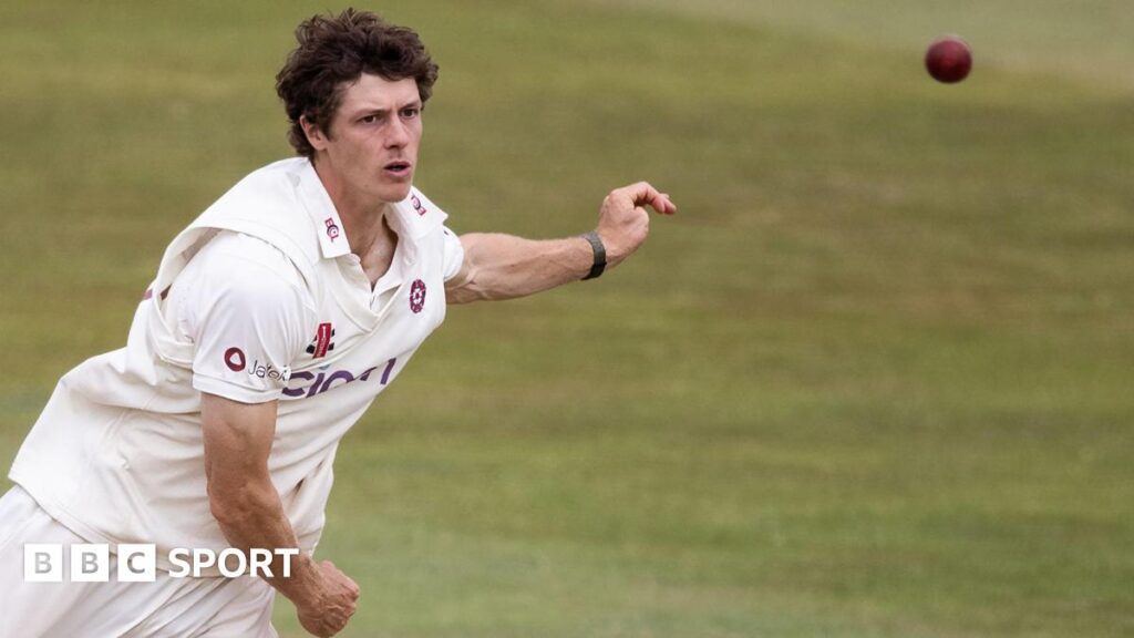 Leg-spinner Calvin Harrison releases the ball while bowling for Northamptonshire this season