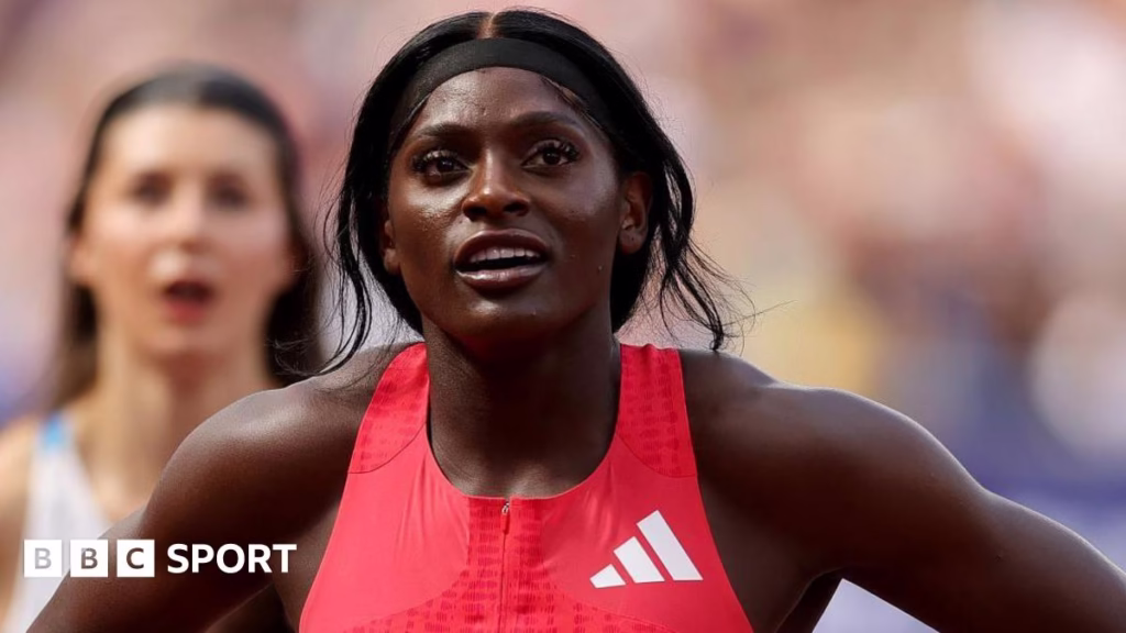 Daryll Neita reacts after competing at the London Diamond League