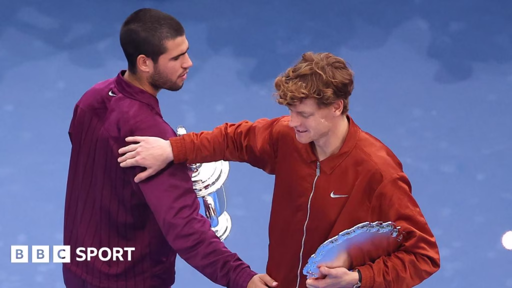 Carlos Alcaraz and Jannik Sinner congratulate each other after their 2025 US Open final