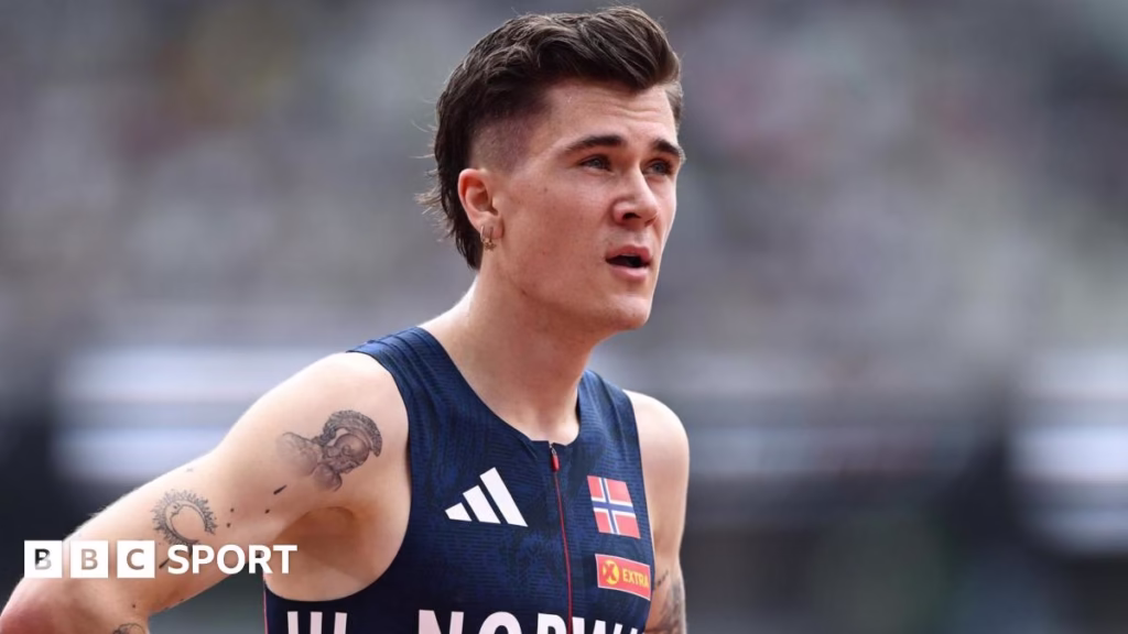 Jakob Ingebrigtsen reacts after missing out on a place in the world 1500m semi-finals in Tokyo
