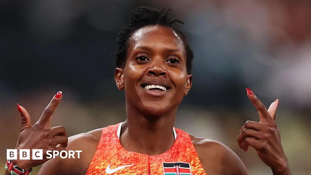 Faith Kipyegon celebrates winning her fourth world 1500m title